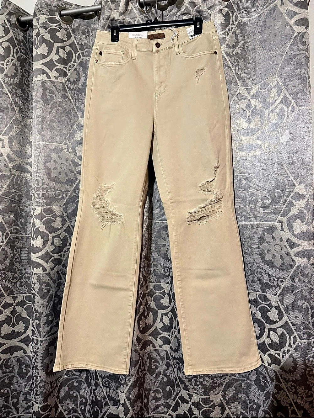 Judy Blue High Waist Distressed Wide Leg Jeans Cream Waist 13/31 NWT
